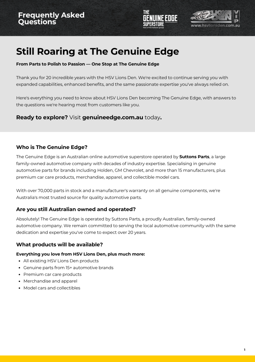 HSV Lions Den Website Merge FAQ's