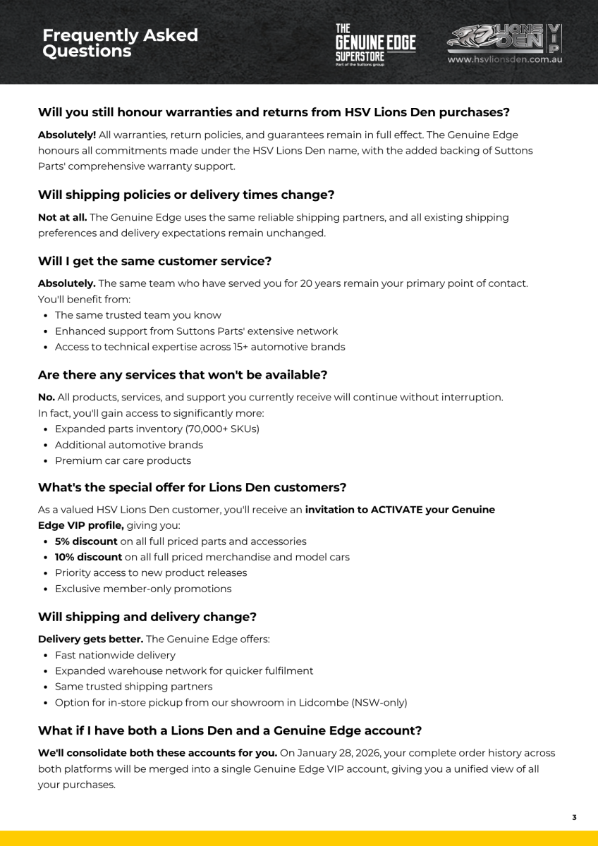 HSV Lions Den Website Merge FAQ's