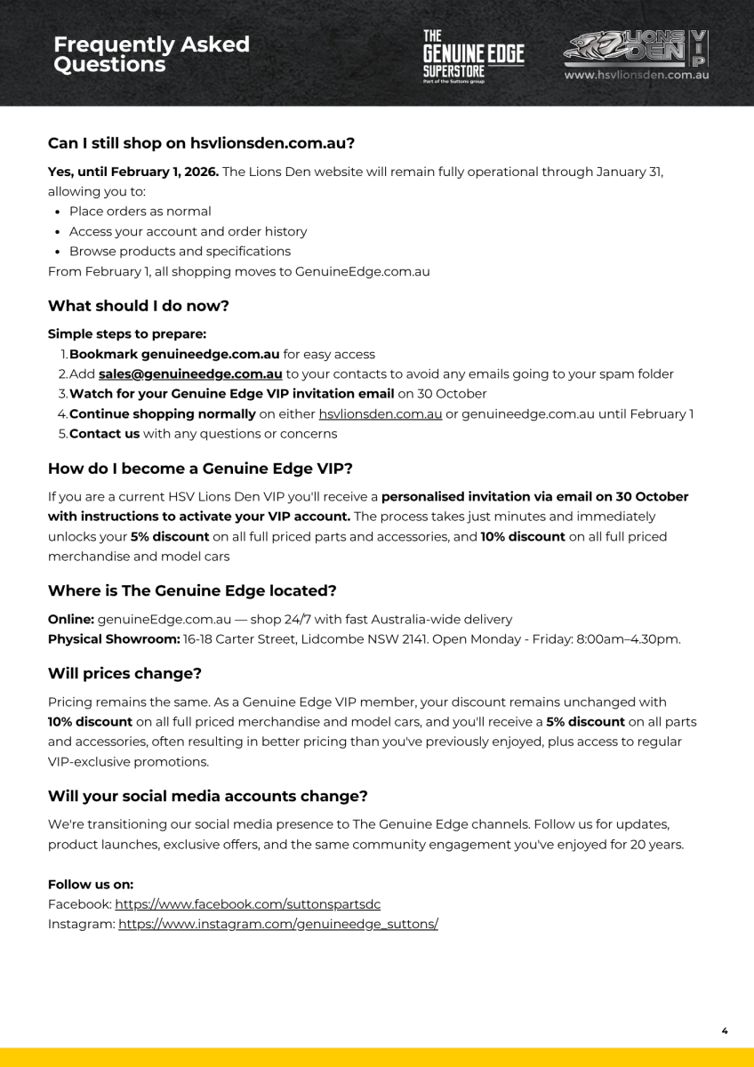 HSV Lions Den Website Merge FAQ's