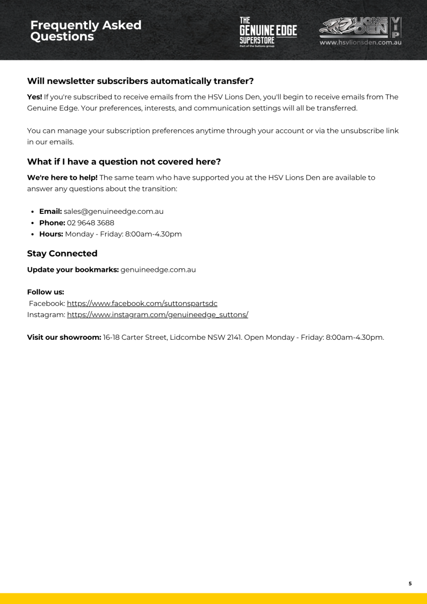 HSV Lions Den Website Merge FAQ's