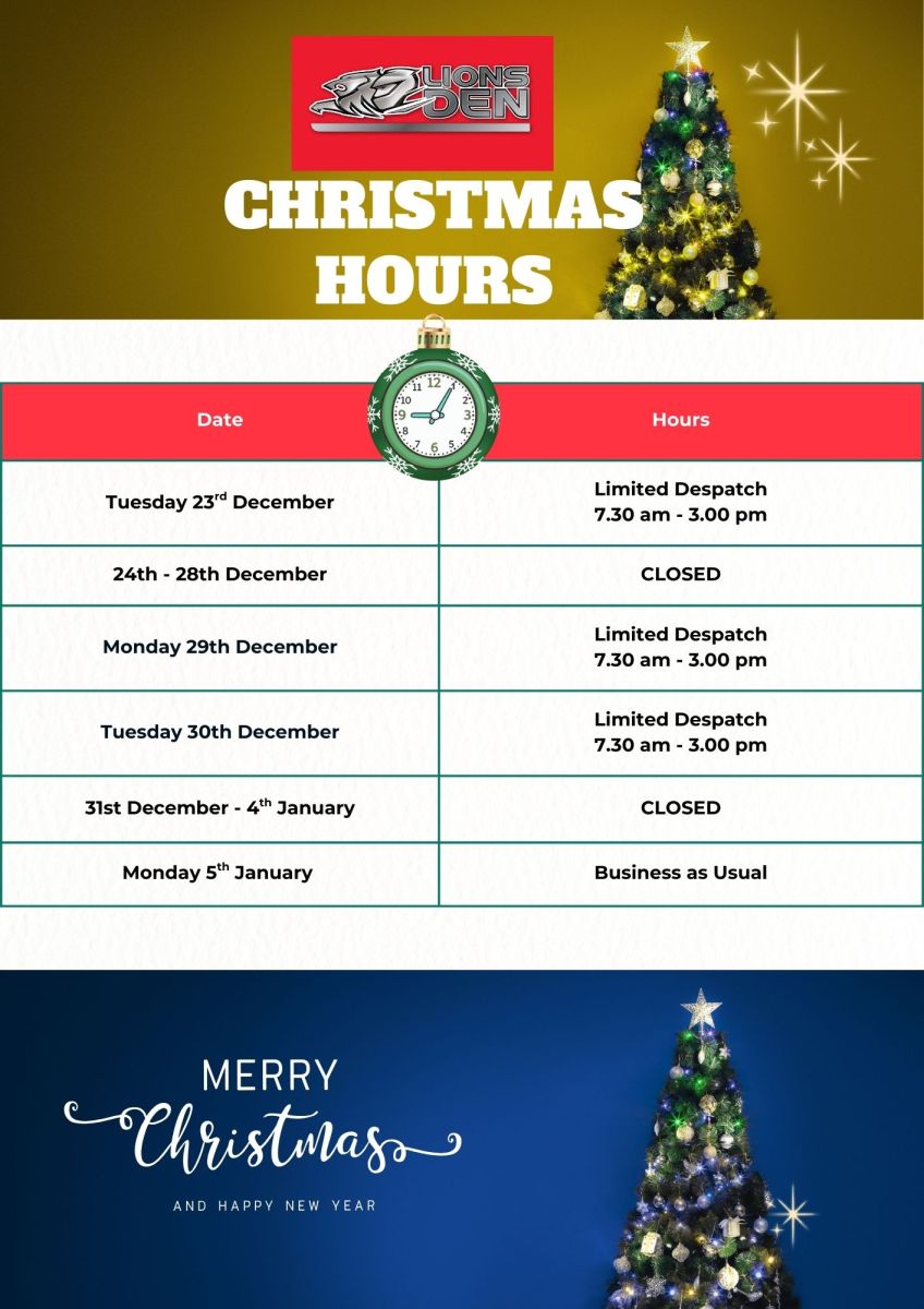 HSV Lions Den Christmas - New Year Trading Hours